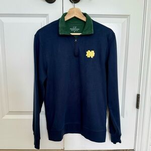 Blue and green Vineyard Vines Note Dame 1/4 zip sweatshirt with embroidered “ND”
